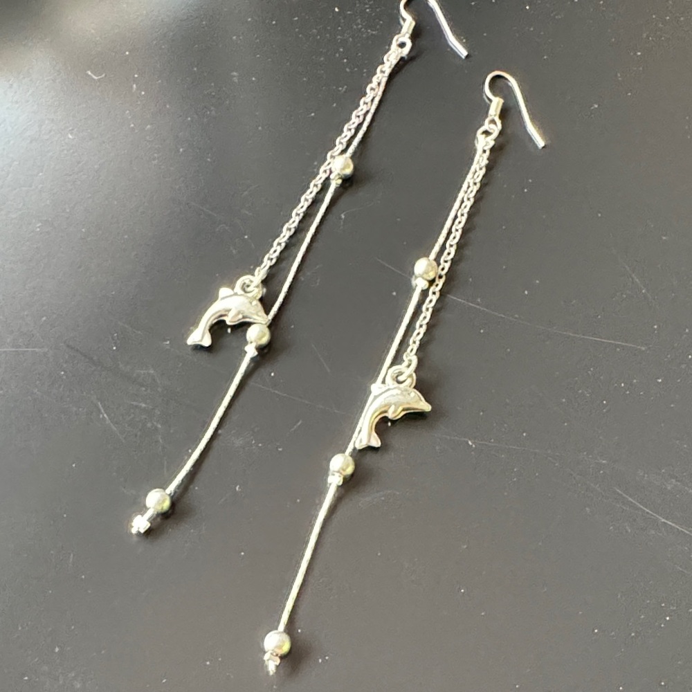 Elegant Silver Dolphin Dangle Earrings